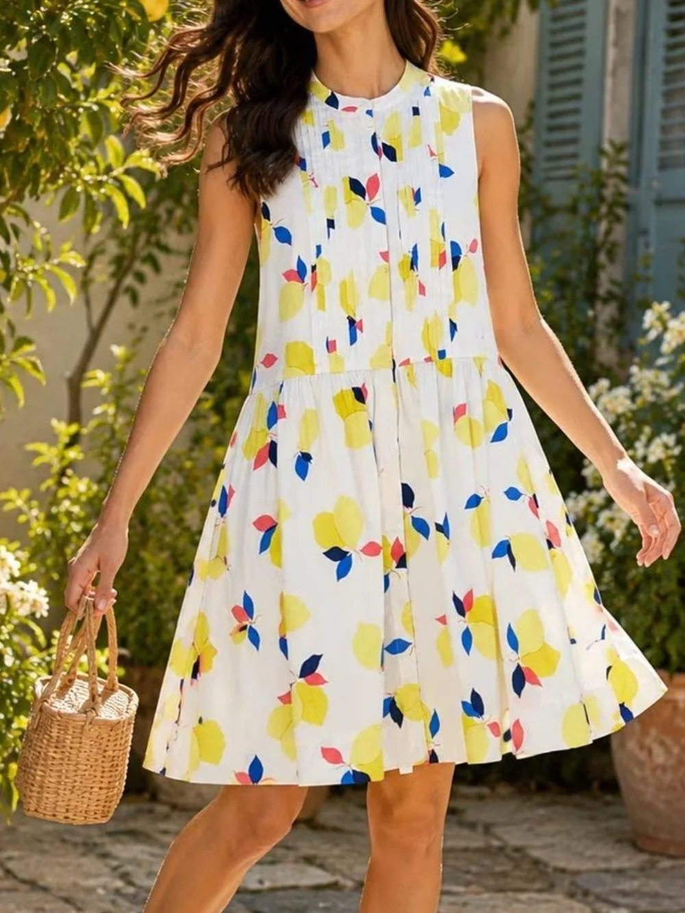 kate spade White Sleeveless Mini Dress with Yellow, Blue & Pink Floral Motif